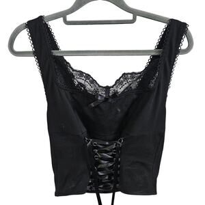 Forest Ink Size L Lace Up Corset Top Black Dark Fairy Grunge Whimsigoth Rave